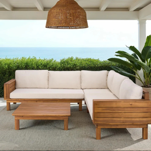 Ensemble de canapé d'angle en teck de luxe pour l'extérieur avec table basse pour villa, hôtel, patio, jardin - Product Image 6
