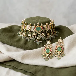 Ensemble collier ras-de-cou et boucles d'oreilles en laiton plaqué or avec moissanite, qualité supérieure exclusive, pour mariage de luxe, pour femme - Product Image 3