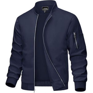 Blouson Bomber Bleu pour Homme, Fermeture Éclair, Col Montant, Coupe-Vent Décontracté, Vêtement d'Extérieur Automne, Coupe Classique, Matière Polyester - Product Image 2