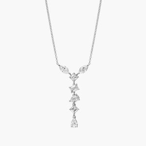 สร้อยคอรูปตัว Y ประดับเพชรแล็บโกรว์ทรงผสม ทองคำขาว 14K - Product Image 1