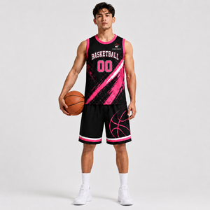Ensemble d'uniformes de basket-ball personnalisés pour hommes, maillot sans manches et short, noir et rose, vêtements d'équipe sportive - Product Image 1