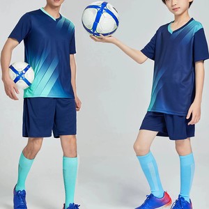 Ensemble de maillots de football unisexe pour adultes, col ras du cou, manches courtes, imprimé par sublimation, dégradé bleu 3D, évacuation de l'humidité, nylon/coton, cordon de serrage - Product Image 1