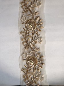 Encaje Floral Barroco 3D de Lujo, Elegante y Sexy, Bordado a Mano, con Lentejuelas Doradas y Microperlas, en Tul Transparente - Product Image 2