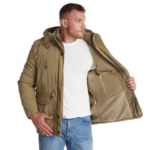 <b>Men's</b> Khaki Hooded <b>Parka</b> Zip Up <b>Winter</b> <b>Coat</b> Thick Sherpa Lined Windproof Casual Jacket - Product Image 1