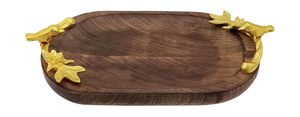 Oval Wooden Serving <b>Tray</b> with Golden Aluminum Handles Decorative Functional Serving Platter for Home <b>Kitchen</b> Dining - Product Image 6