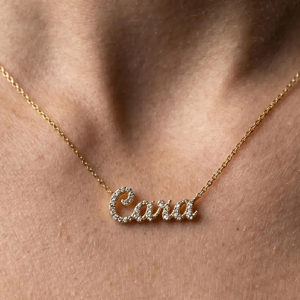 Cara <b>Name</b> Necklace 18K Gold Plated Diamond Pendant Snake <b>Chain</b> Minimalist Women's Jewelry Everyday Wear - Product Image 1