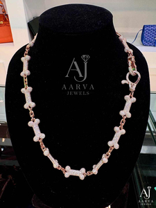 Rose Gold Plated Bone Chain <b>Necklace</b> Cubic Zirconia Bolt <b>Ring</b> Link Chain Jewelry for Party Gift - Product Image 2