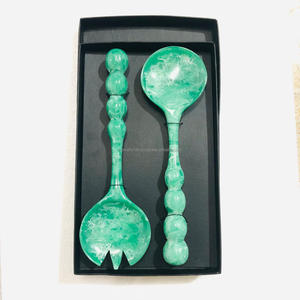Best Quality Modern Design Acrylic/Resin Beaded Long Handle Green Pattern <b>Salad</b> Servers <b>Salad</b> <b>Tools</b> Dishwasher Safe Customizable - Product Image 5