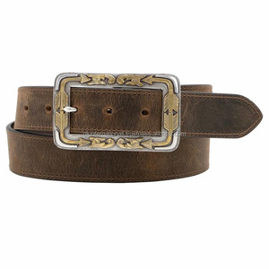 Cinturón Casual de Cuero Natural de Grano Completo Marrón Clásico para Hombre y Mujer con Hebilla Occidental de Diseño - Product Image 2