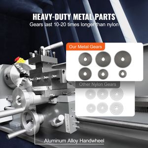 Tour à métaux de précision de table 211 mm x 750 mm, 0-2500 tr/min, 750W, vitesse variable continue, pour métaux et métallurgie - Product Image 6
