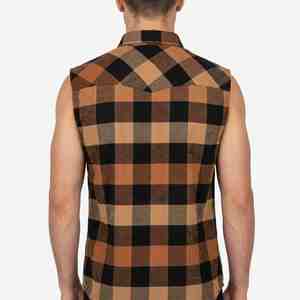 เสื้อเชิ้ตแขนกุดลายสก็อตผ้าแฟลนเนลสำหรับผู้ชาย คอปกพับได้ สวมใส่สบายๆ ผ้าฝ้ายลายตาราง เหมาะสำหรับฤดูร้อน ผลิตตามสั่ง ระบายอากาศได้ดี - Product Image 2