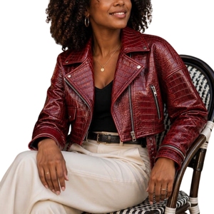 Veste de moto en cuir PU pour femme, faite à la main, coupe-vent, hiver, luxe, cadeau pour elle - Product Image 4