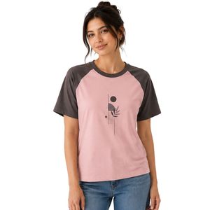 Camiseta Raglán Rosa y Gris Carbón para Mujer, Estampado Geométrico Minimalista, Cuello Redondo, Manga Corta, Algodón, Informal, Personalizada, OEM, ODM, Moda - Product Image 1
