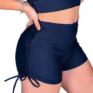 Women's <b>Navy</b> High Waist Shorts Solid Color Sporty Style With Side Tie Detail Quick Dry Knitted Fabric - Product Image 1