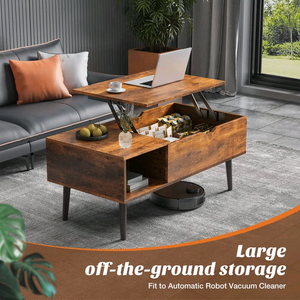 Modern <b>Vintage</b> Rustic Wooden Lift-Top Coffee <b>Table</b> with Hidden Storage and Open <b>Side</b> Shelf for Living Room Apartment - Product Image 5