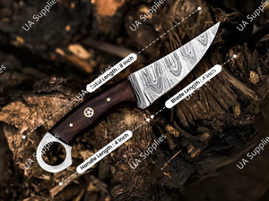 มีดแค้มปิ้งใบตายเหล็กดามัสกัส ดีไซน์ใหม่ปี 2026 ด้ามไม้พะยูงธรรมชาติ OEM 58 HRC คมกริบ พร้อมปลอก - Product Image 2