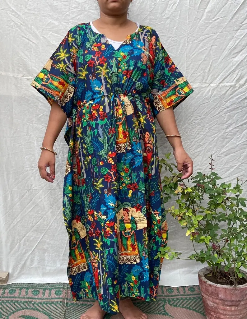Women's Cotton Kaftan Floral Print Kurti Nighty Dress Tops Combo Kaftan Dressing Gowns