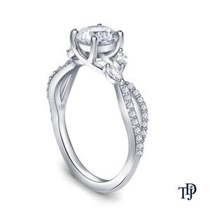 Bague de fiançailles de luxe en or 18 carats, inspirée des motifs végétaux, avec diamants naturels taille marquise et taille rond, bijoux de créateur pour mariée - Product Image 1