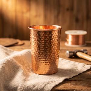 Luxury Copper Straight Cup Hammered Finish Vintage Style Drinking Cup Kitchen Use Metal Bar Accessory - Product Image 1