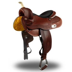 Silla de Montar Western Premium de Cuero Repujado con Asiento Acolchado Negro y Estribos, Equipo Ecuestre para Vaqueros, para Ranchos, Senderos y Rodeos - Product Image 3