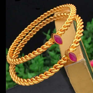 Fashion Matte Ruby Stone Studded Bangles with Zircon and Pearl Accents - Product Image 1