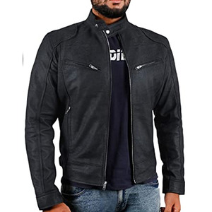 Veste de moto coupe ajustée, col montant, fermeture éclair, coupe-vent, style motard, pour l'automne - Product Image 1