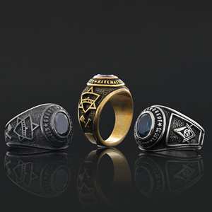 แหวนเมสัน BOJ รุ่น 022 แบบกำหนดเองได้ สำหรับทั้งชายและหญิง แหวนตราประทับฟรีเมสันส่วนบุคคล แหวนตราประทับมาสเตอร์เมสันเท็กซัส สไตล์ฮิปฮอป สีเงิน ราคาประหยัด - Product Image 1