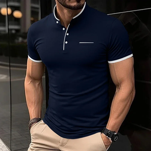2026 New Men's Casual and Fashionable Solid Color Short Sleeved Stand Up <b>Collar</b> <b>T</b>-<b>shirt</b> Summer Versatile and Comfortable Top - Product Image 2