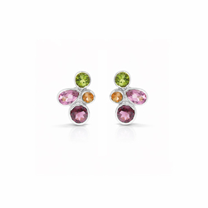 Boucles d'oreilles clous fantaisie en argent sterling 925 avec tourmalines multiples, plaquées or 1 micron, bijoux modernes - Product Image 4
