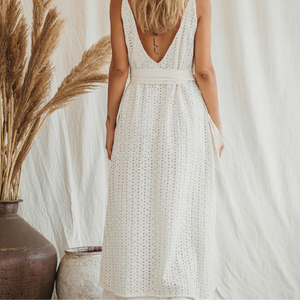 Vestido Boho Blanco de Verano, Algodón Orgánico Blanco, Doble Capa, Maxi, Modesto, Elegante, Estilo para Bodas y Fiestas - Product Image 2