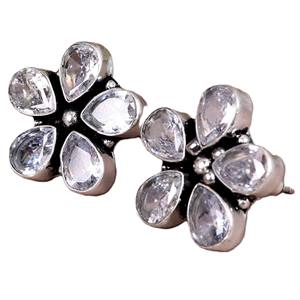 Pendientes de botón con engaste de circonita en forma de flor, estilo bohemio vintage, chapados en plata antigua, joyería de moda para mujer, para compromiso - Product Image 4