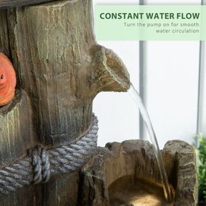 Fuente de Agua en Cascada de 3 Niveles con Diseño Rústico de Tronco de Árbol para Jardín, con Luces LED y Casa para Pájaros 3D - Product Image 3