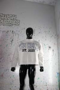 THE WELL ASH GREY <b>Mock</b> <b>Neck</b> Sweatshirt 100% WHITE Applique Embroidery wide <b>neck</b> Sweatshirt Finer Threads - Product Image 6
