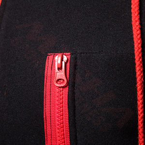 Sweat à capuche zippé pour homme, coupe ajustée, décontracté, pour l'automne, noir avec bordure rouge, tricoté, manches longues, avec poches - Product Image 3