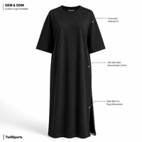 Robe T-shirt longue en coton surdimensionnée pour femme, grammage lourd 240-260 GSM, coupe décontractée, taille naturelle, OEM ODM Marque privée Vente en gros