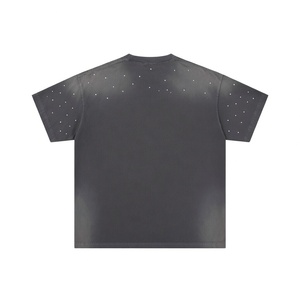 T-shirts Homme Col Rond Personnalisés en Gros, Haute Qualité, Délavés à l'Acide, 240 Grammes, Tricotés, Style Vintage Hip Hop, avec Strass Thermocollés - Product Image 5