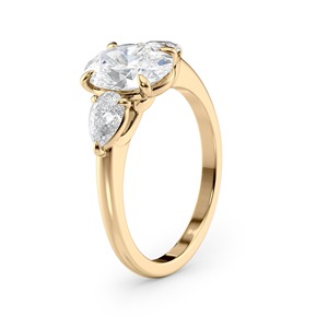 Anillo de Compromiso con Diamante Ovalado de Laboratorio de 2.50ct, con Piedras Laterales en Forma de Pera, Oro Sólido de 14K, Certificado IGI de Lujo - Product Image 1