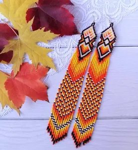 Pendientes de cuentas en OFERTA, pendientes largos color naranja, pendientes extra largos, pendientes con flecos, pendientes estilo boho PARA BODA, ANIVERSARIO - Product Image 3