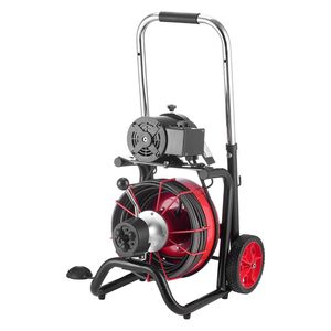 Sonda per la pulizia delle fognature con alimentazione automatica su ruote, 8 frese, 30,5 m x 3/8 pollici, macchina per la pulizia degli scarichi con interruttore a pedale ad azionamento pneumatico - Product Image 1