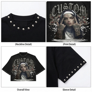 เสื้อยืดโอเวอร์ไซส์พิมพ์ลายแม่ชีสไตล์โกธิค แขนสั้น คอกลม ทรงครอป ผ้าฝ้าย สไตล์สตรีท สำหรับผู้ชาย - Product Image 4