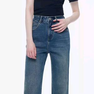 Custom Logo <b>Women's</b> Trendy High-Waisted Blue Denim <b>Jeans</b> Flat Front Straight Soft <b>Stretchable</b> Casual Fit Vintage <b>Jean</b> Pants - Product Image 3