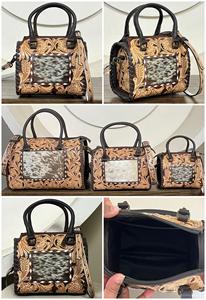 2026 Premium Luxury Floral <b>Hand</b> Tooled Leather Small Speedy Bag Western Genuine Cowhide <b>Mini</b> Duffel Crossbody Handbag for Women - Product Image 3