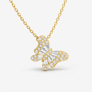 Butterfly <b>Diamond</b> <b>Necklace</b> 14K White Yellow Rose Gold 0.26 Carat Baguette and Round Cut <b>Diamond</b> Pendant Jewelry Gift for Women - Product Image 1