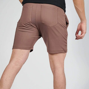 Men's <b>Black</b> Solid Quick Dry Breathable Sport Shorts Elastic Waist Knee Length Nonwoven Polyester Front Logo Drawstring Closure - Product Image 6