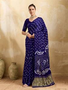 Sari Bandhani Lagdi Pallu Rai Dani traditionnel fait main, style Rajasthani, teinture tie-dye, pour mariage et festivals, sari de créateur Bandhej - Product Image 1