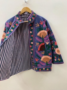 Best Selling Vintage Suzani Velvet <b>Jacket</b> <b>Short</b> Boho Floral Bomber <b>Jacket</b> Winter Warm Coat Wholesale Factory Price - Product Image 3
