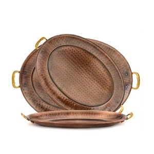 Elegant 3 Pieces Kitchenware <b>Set</b> Copper <b>Serving</b> Tray/<b>Dish</b>/Plate With Handle For Dining Table Food Storage & <b>Serving</b> Tray - Product Image 1