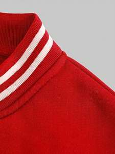 <b>Men's</b> Red White Patchwork Varsity <b>Jacket</b> Casual Fleece Windproof <b>Baseball</b> Coat Stand Collar Regular Fit Winter Wear - Product Image 2