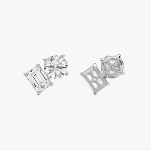 Pendientes de Diamantes Cultivados en Laboratorio, Redondos y Esmeralda, en Oro Blanco de 14K, Clásicos para Mujer, Uso Diario, en Venta - Product Image 6
