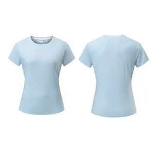 T-shirt de sport léger et respirant en maille pour femme, idéal pour l'été, en nylon et élasthanne, col rond, manches courtes - Product Image 5